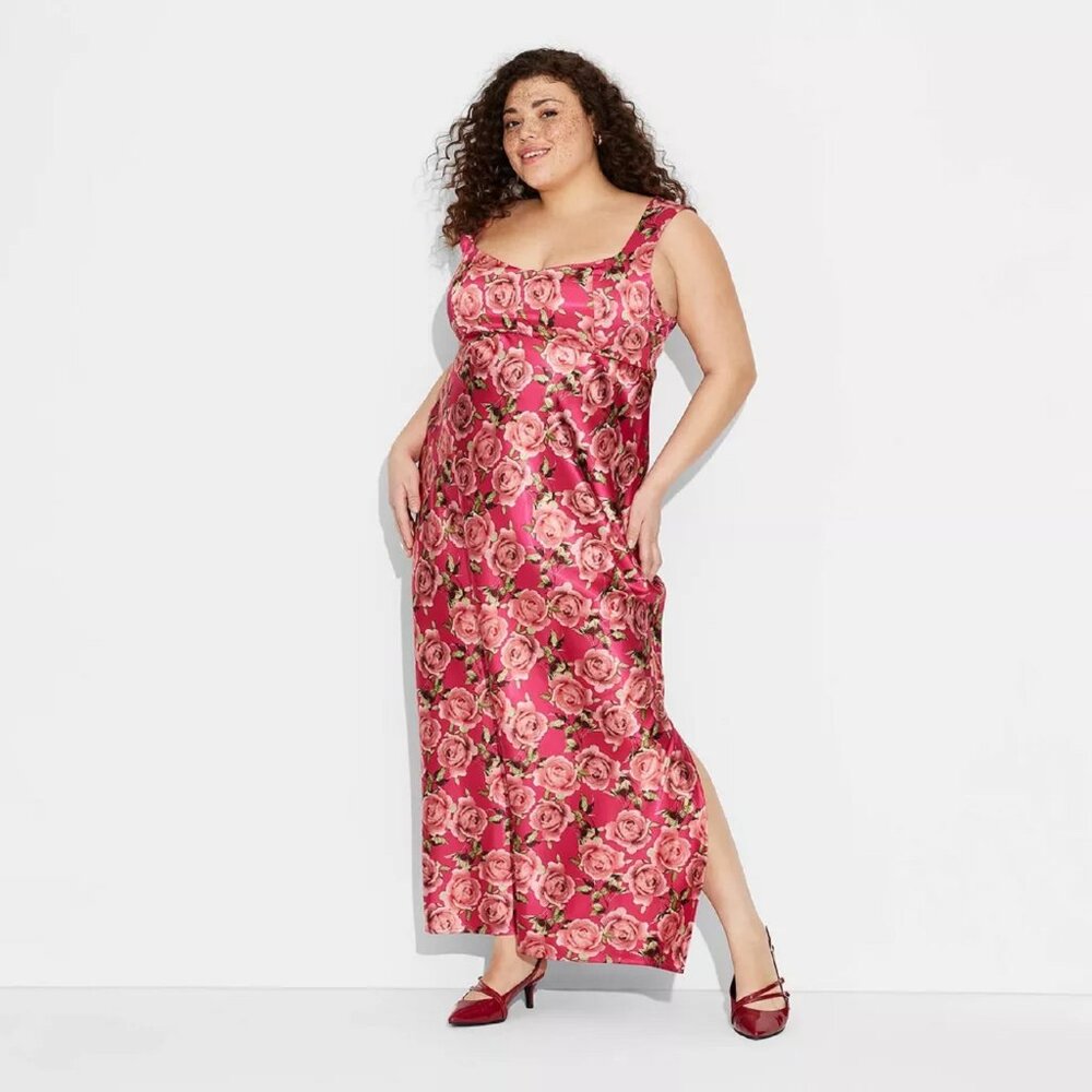new Size XXL Wild Fable Women's Wide Strap Satin Maxi Bodycon Dress